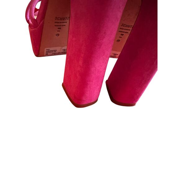 Schutz - Picca Pink Suede Chunky High Heel Platform Sandals - Picture 9 of 11